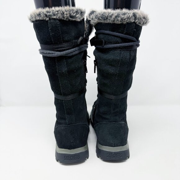 Vintage Y2K Skechers Black Lace Up Snow Boots Women's 9 Side Zip Faux Fur Lining - Picture 4 of 9